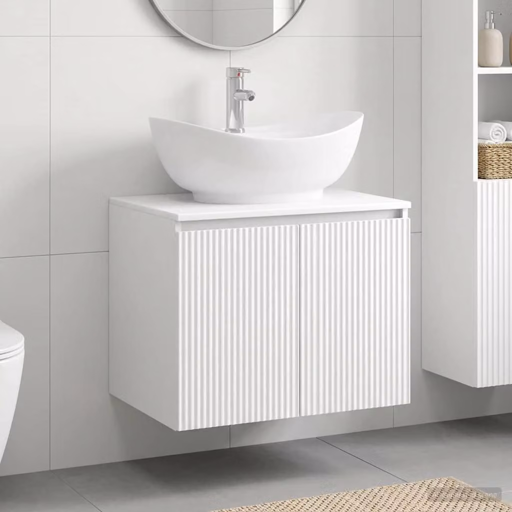 Set di mobili per il bagno moderno vidaXL in legno MDF bianco a parete