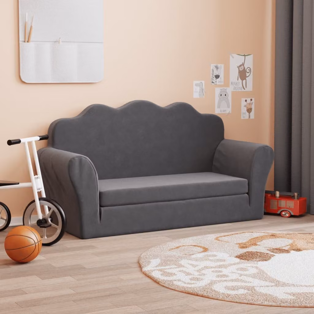 Maison Exclusive - Divano letto per bambini, 2 posti, colore antracite, rivestito in morbido tessuto plush