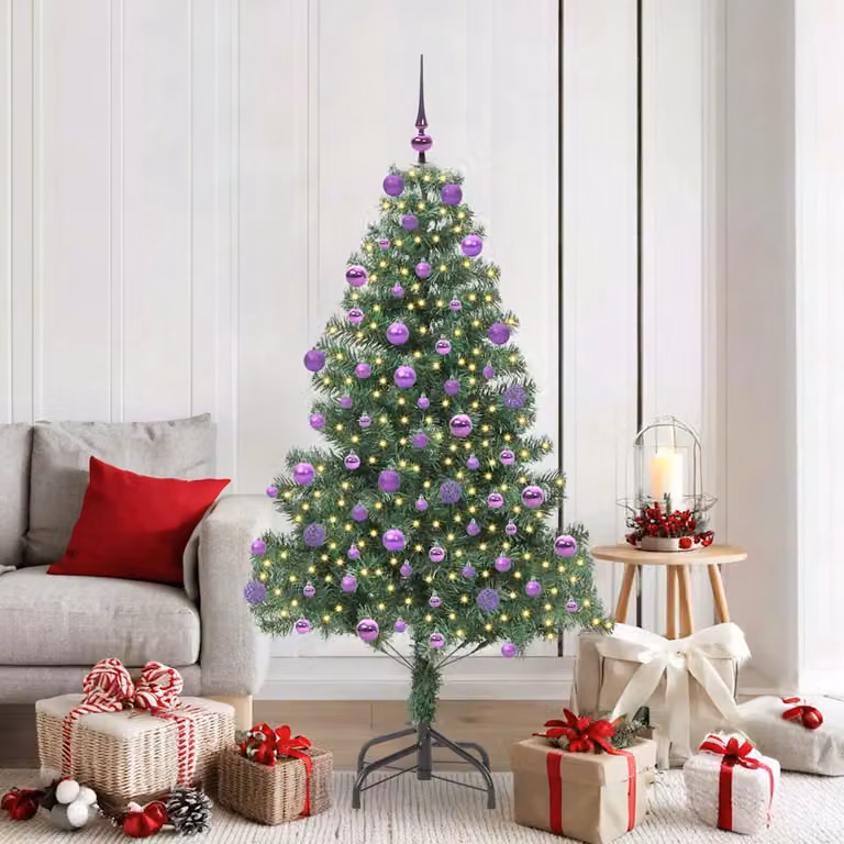 Albero di Natale moderno vidaXL verde in PVC con luci LED bianco caldo, Altezza: 180 cm