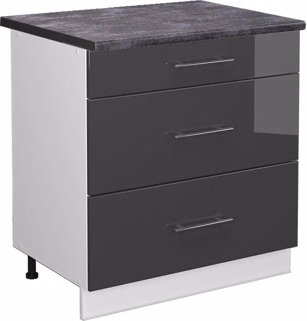 Mobiletto base per cucina Fame-Line Antracite lucido/Bianco 80 cm con 3 cassetti, PL Antracite Vicco
