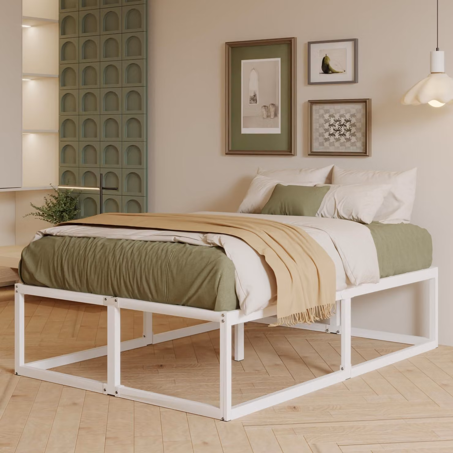 Letto in metallo, dimensioni 160x190 cm, altezza 46 cm, capacità di carico fino a 400 kg, colore bianco