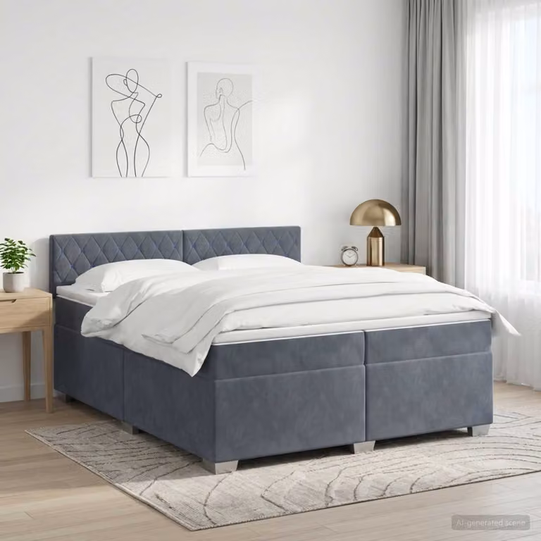 Letto box spring con materasso ibrido vidaXL in tessuto grigio e bianco L/P/H: 200 x 200 x 46 cm
