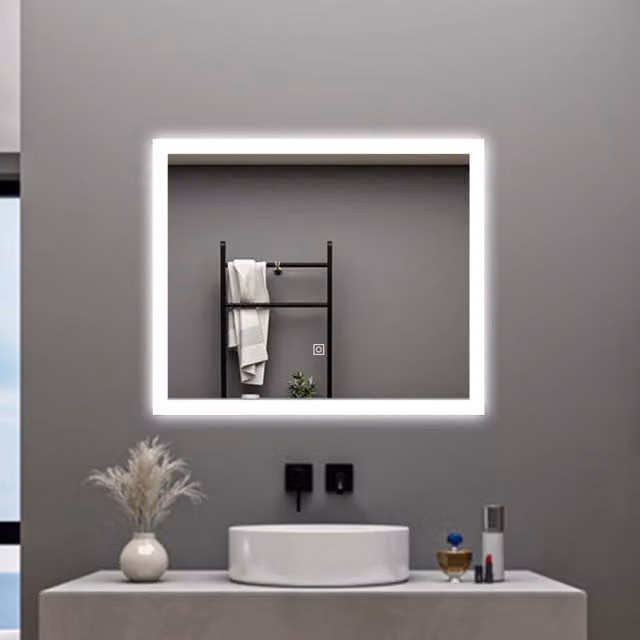 Specchio da bagno AICA bianco con luce LED dimmerabile, funzione memoria e antiappannamento, L: 60 cm, H: 50 cm