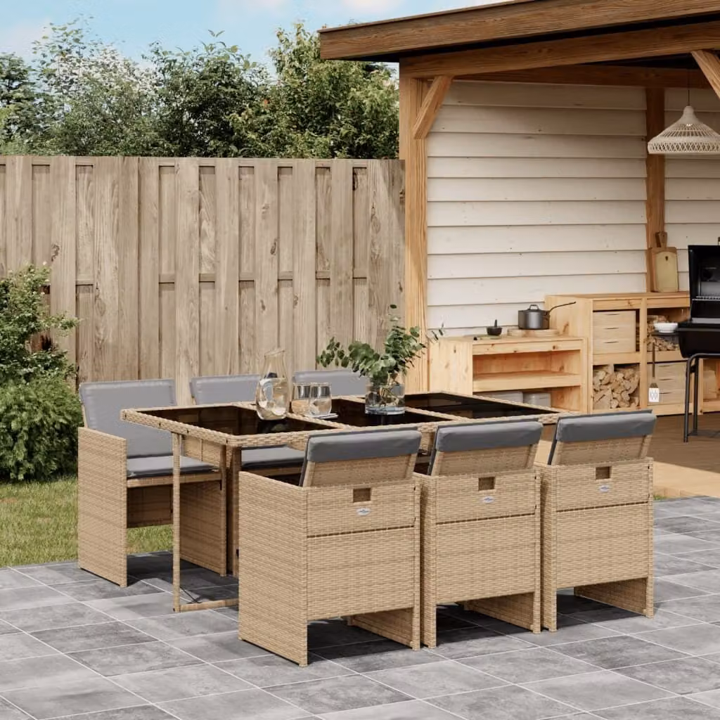 Maison Exclusive - Set Pranzo da Giardino 7 pz con Cuscini Beige Misto Polyrattan