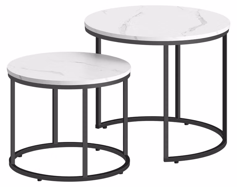 Tavolino Da Salotto - Leobert - Marmo/Gambe Nere - 53 X 45 Cm - Set Da 2