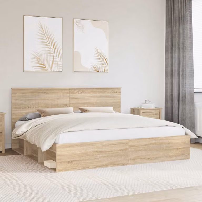 Struttura del letto vidaXL in pino massello e MDF, colore Rovere Sonoma, 200 x 200 cm