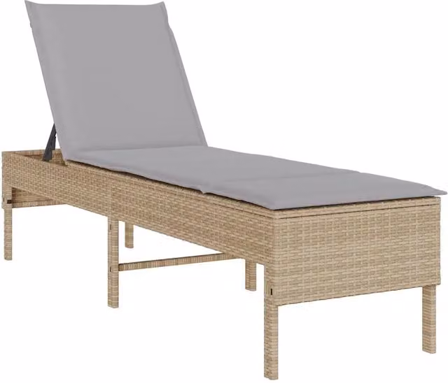 Lettino prendisole in polyrattan con cuscini beige e grigi per giardino L/P/H: 200 x 55 x 44 cm