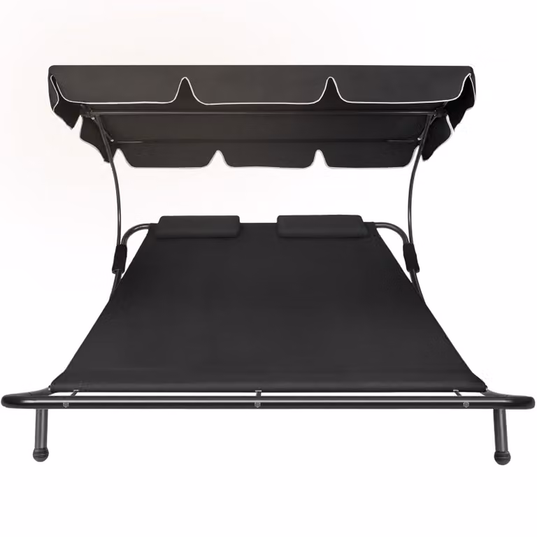 Lettino prendisole doppio TecTake GmbH in acciaio nero con parasole e ruote L: 250 cm, P: 195 cm, H: 175 cm