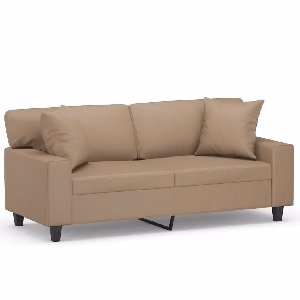 Divano a 2 posti moderno vidaXL in similpelle beige con cuscini e struttura in metallo – 2