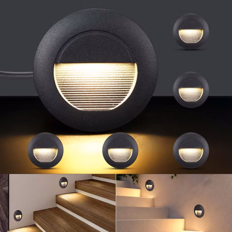 Set di 6 luci a LED per scale, 5W, 3000K, grado di protezione IP65, alluminio nero