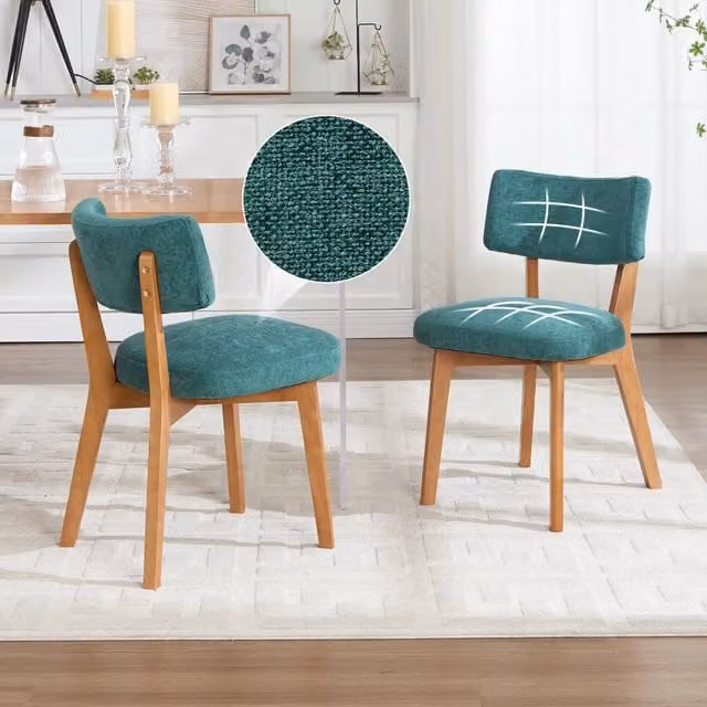 Sedia da pranzo ergonomica OKWISH imbottita in tessuto verde con gambe in legno per casa e ufficio