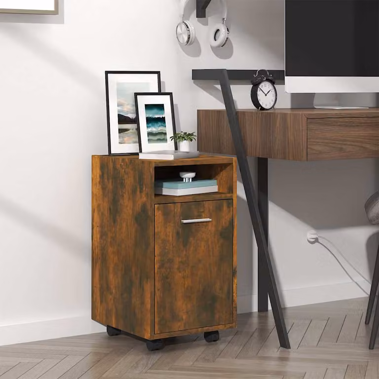 Mobiletto con ruote vidaXL in legno Rovere Fumo con ante e ripiano aperto L/P/H: 33 x 38 x 60 cm