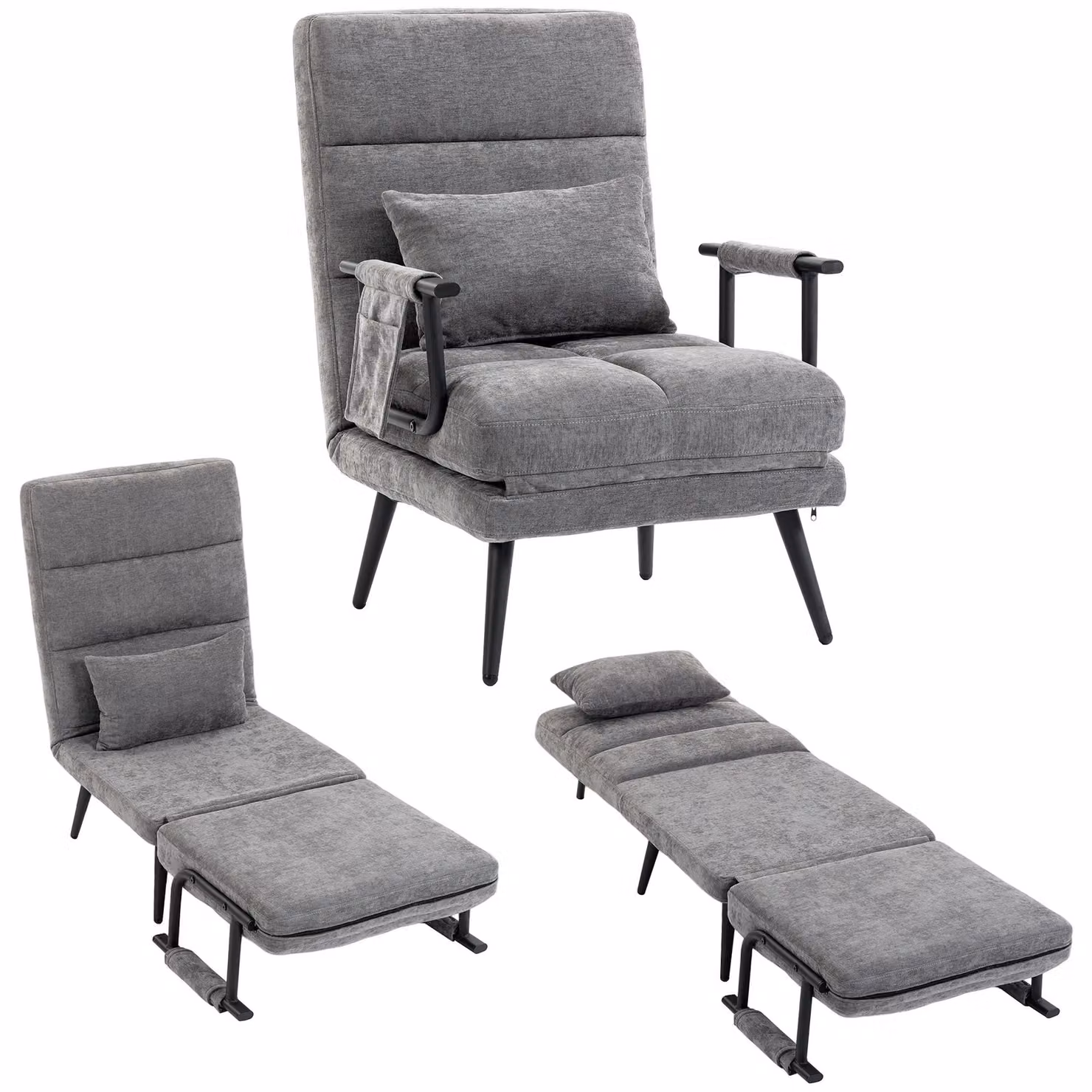 HOMCOM: Poltrona reclinabile 3 in 1, con cuscino lombare, aspetto in chenille