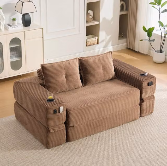Divano letto pieghevole 180x198 cm in velluto a coste marrone HOMVRA