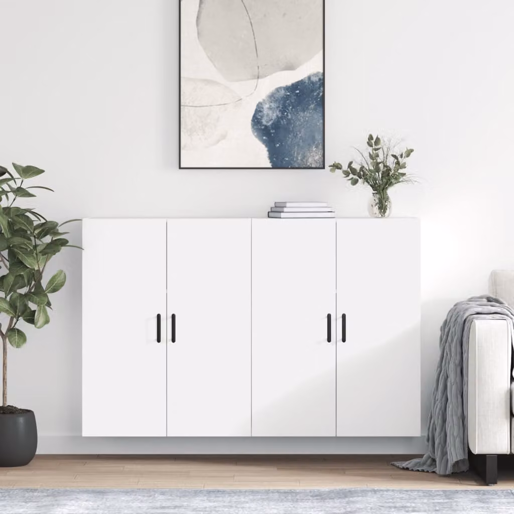 Set di 2 mobili a parete moderni vidaXL in bianco opaco, L: 69,5 cm, P: 34 cm, H: 90 cm