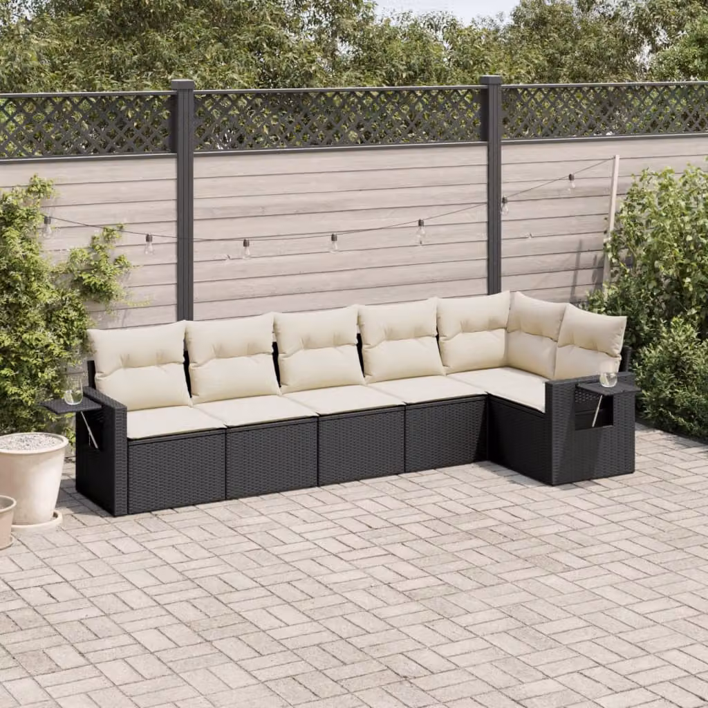 vidaXL Set Divano da Giardino a L 6 pz in Polyrattan Nero con Cuscini Imbottiti e Rivestimenti Rimovibili – 1