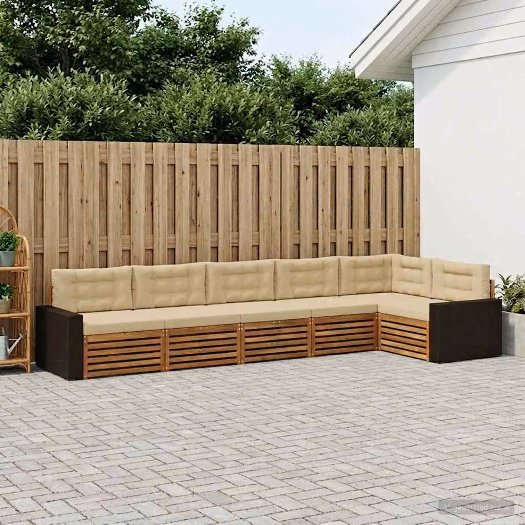 vidaXL Set di divani da esterno a L composto da 6 pezzi in legno di acacia con cuscini beige e sabbia