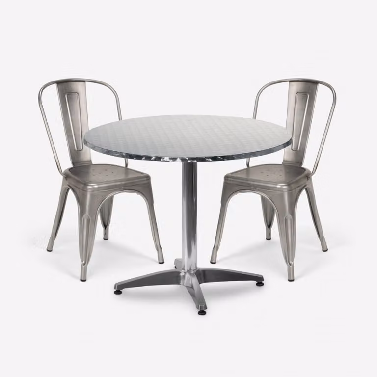 tavolo rotondo 70cm acciaio 2 sedie design vintage terium