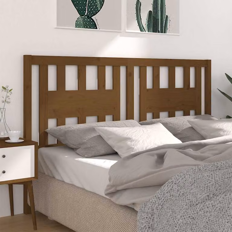 Testiera per letto vidaXL in legno massello di pino, colore marrone, L 141 x P 4 x H 100 cm