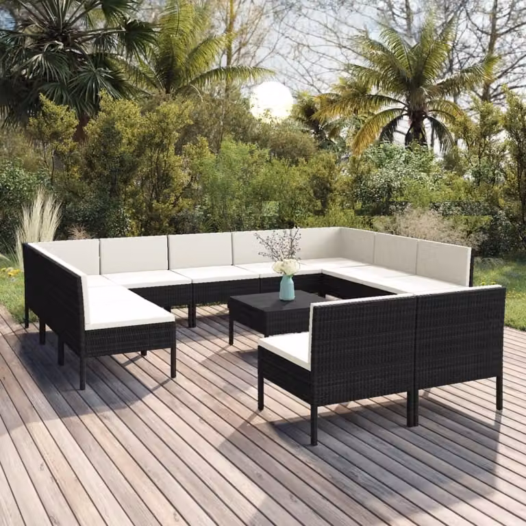 Maison Exclusive - Set da giardino 12 pezzi con cuscini in polyrattan nero
