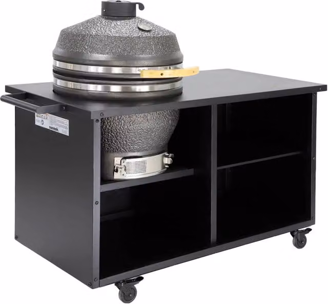 Barbecue a carbonella Kamado Sweeek in ceramica nera con carrello, termometro, griglia di riscaldamento e copertura – 1