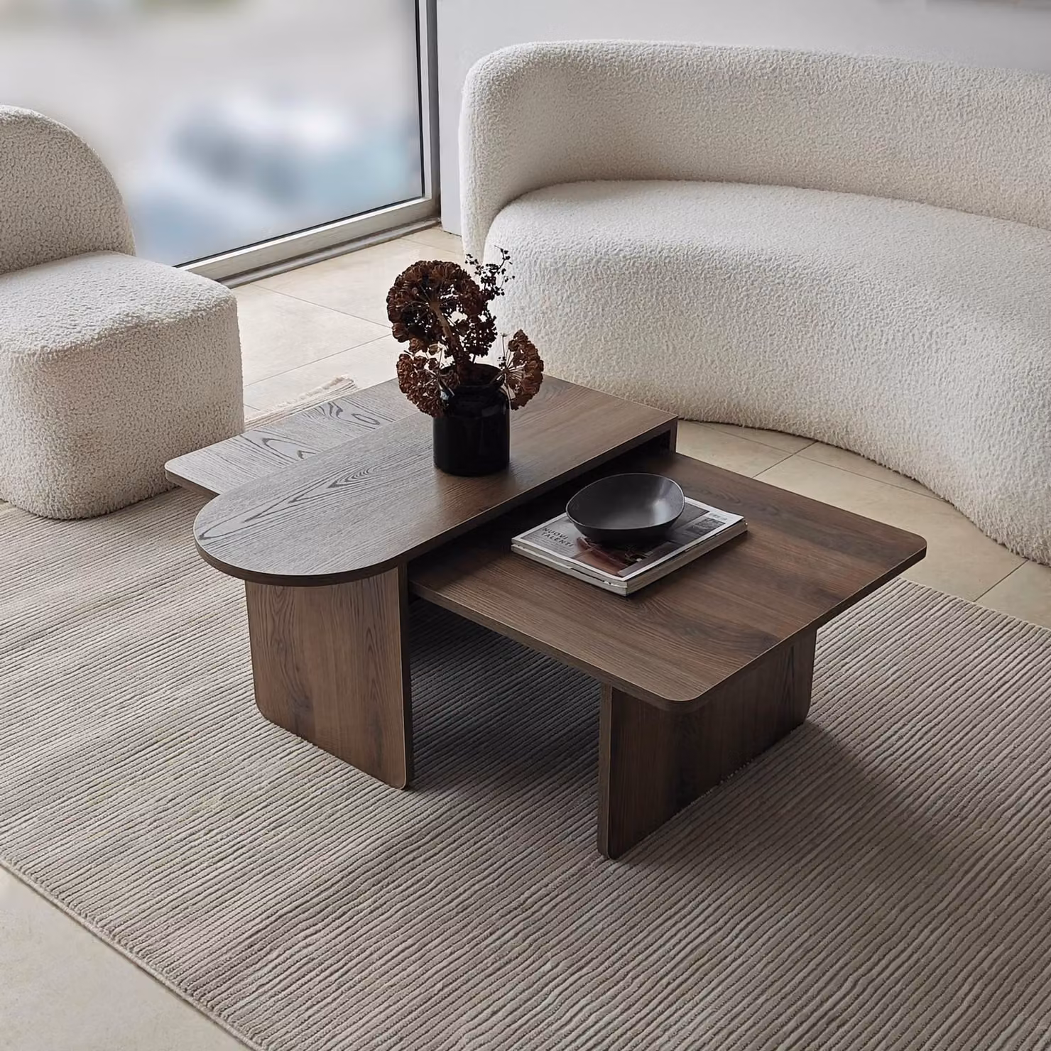 Skye Decor, set di tavolini da caffè di alta qualità (2 pezzi), bronzo e noce, tavolino grande: 105 x 35 x 60 cm, tavolino piccolo: 82 x 40 x 33 cm | Pannello truciolare rivestito al 100% in melamina, spessore 18 mm | Design moderno per interni eleganti.