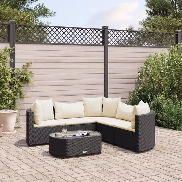 Set Divano da Giardino 6 pz con Cuscini Nero in Polyrattan 3308392