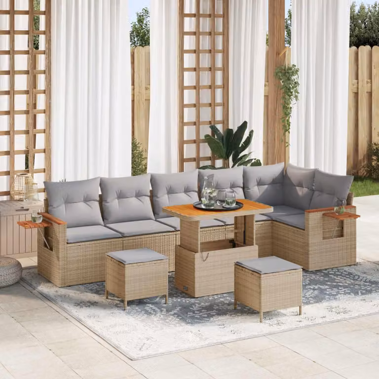 Maison Exclusive - Set di divani da giardino, 9 pezzi, color beige, in rattan sintetico