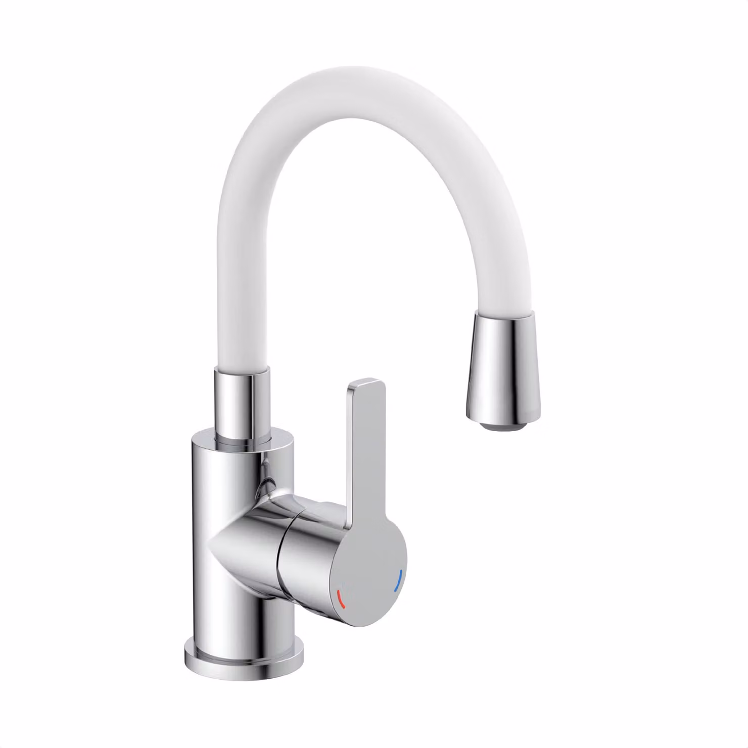 Miscelatore per lavabo con erogatore flessibile, cromato/bianco, a risparmio idrico