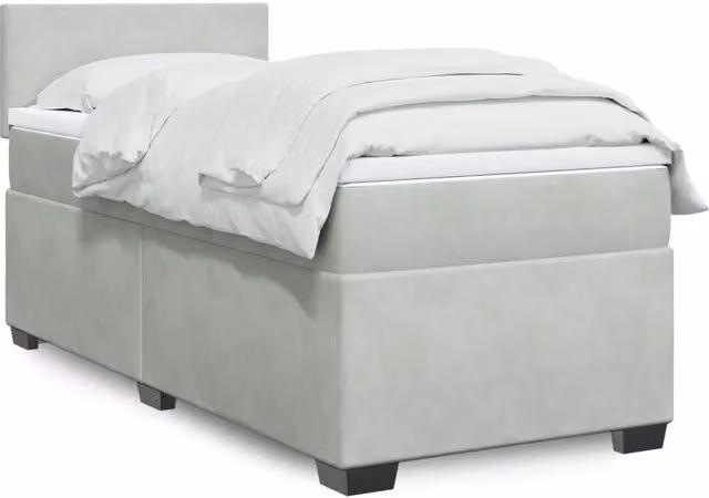 Letto Ibrido vidaXL con Materasso a Molle e Rivestimento in Velluto Grigio e Bianco, L/P/H: 90 x 200 cm