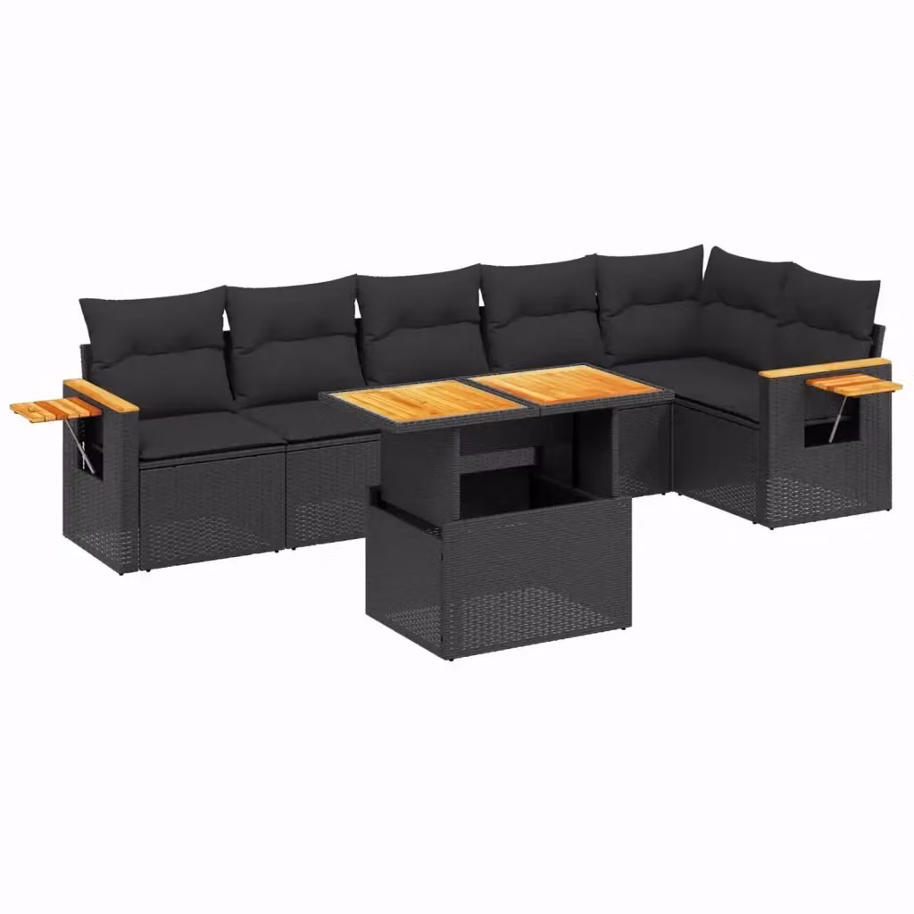 vidaXL Set Divani da Giardino a L con Tavolino e 7 Cuscini in Polyrattan Nero – 2