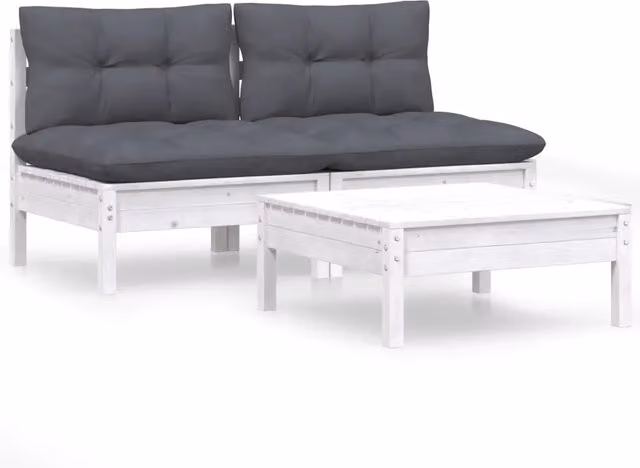 Set Divani da Giardino 3 pz | Set Salotto da Giardino con Cuscini Antracite Legno di Pino