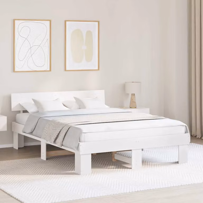 Struttura del letto in pino massello bianco vidaXL L/P: 140 x 200 cm