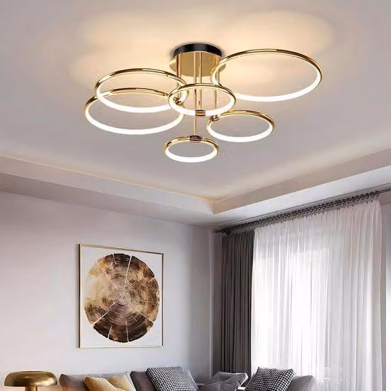 Lampada a soffitto LED dorata con 6 anelli, dimmerabile - Design moderno per camere da letto e soggiorni