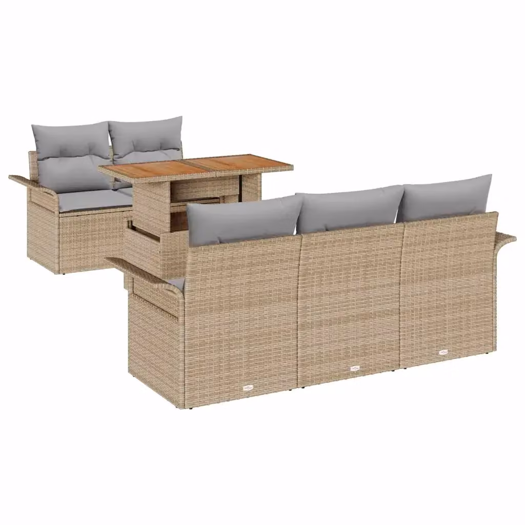 Set Divano da Giardino vidaXL 6 Pezzi in Polyrattan con Cuscini Beige e Grigio – 2