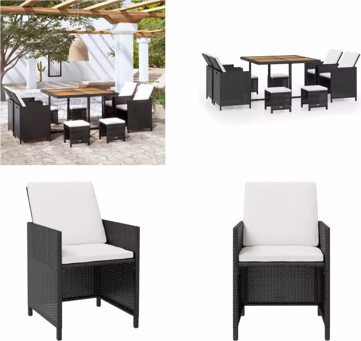 vidaXL Set da pranzo da giardino 9 pezzi in poly rattan legno di acacia nero - Set di mobili da giardino - Set di mobili da giardino - Tavolo e sedie da giardino - Tavoli e sedie da giardino