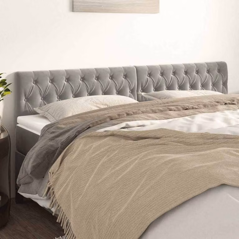 Testiera per letto vidaXL in velluto grigio chiaro con pannello imbottito L: 180 cm, P: 7 cm, H: 78-88 cm