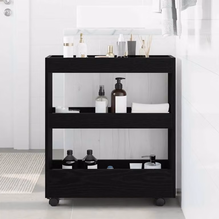 Carrello di stoccaggio stretto vidaXL moderno in legno nero L: 60 cm, P: 18 cm, H: 70 cm