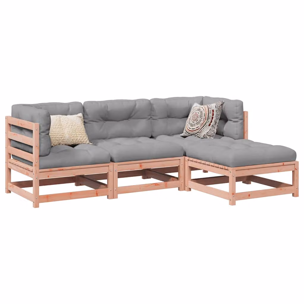 Set di Divani da Giardino vidaXL 4 Pezzi in Legno Massello di Abete e Douglas con Cuscini, Colore Marrone e Grigio, Design Moderno a L – 1