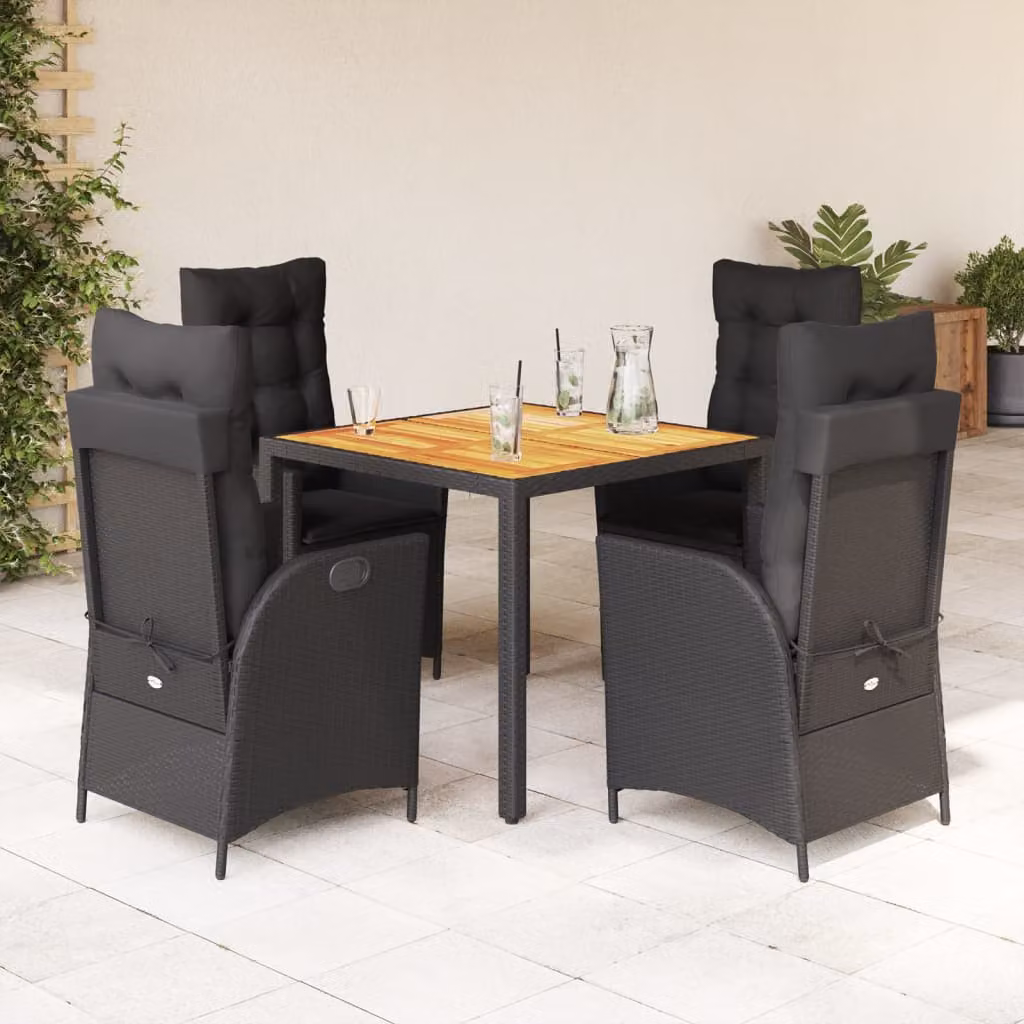 Set da pranzo da giardino vidaXL in legno di acacia e polyrattan nero con 5 pezzi