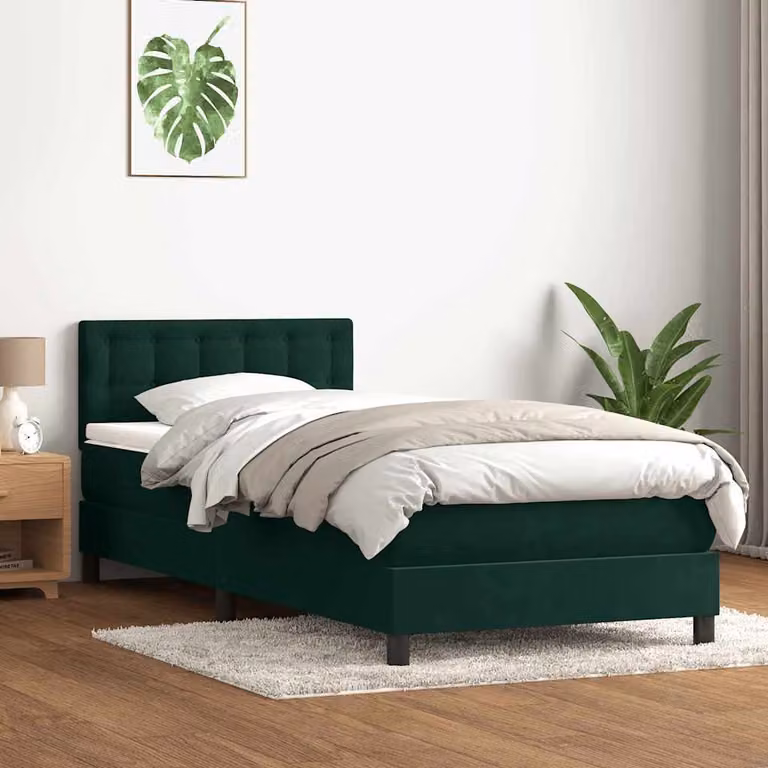 vidaXL Giroletto a Molle con Materasso Ibrido in Velluto Verde Scuro, L/P/H: 80 x 223 x 88 cm