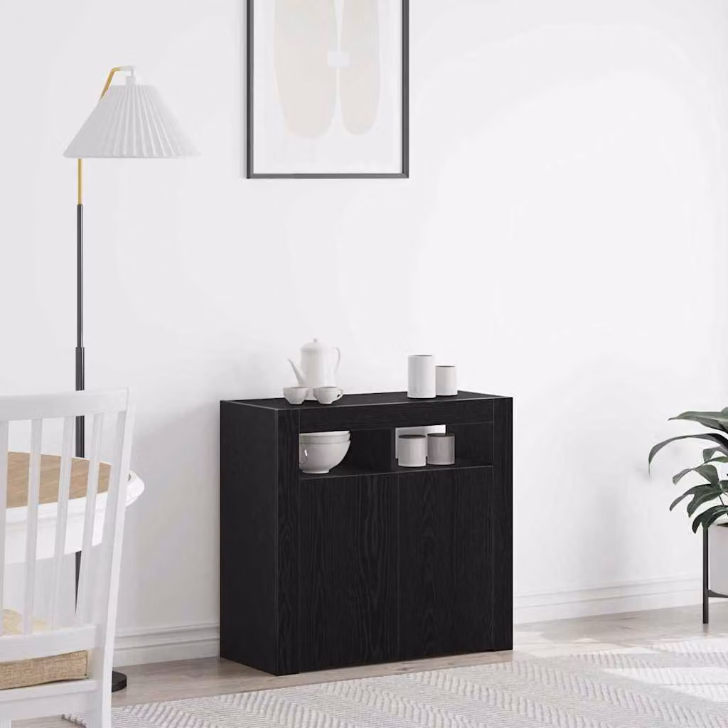 Credenza moderna vidaXL in legno MDF nero con illuminazione integrata L 80 x P 35 x H 75 cm