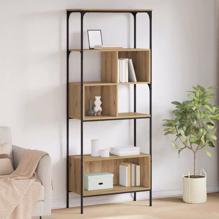 Libreria moderna vidaXL a 7 livelli in legno e metallo, colore marrone, L: 76 cm, P: 33 cm, H: 188,5 cm