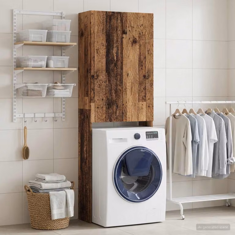 Mobiletto da bagno vidaXL DELFT in legno antico marrone, L: 66 cm, P: 25,5 cm, H: 190 cm