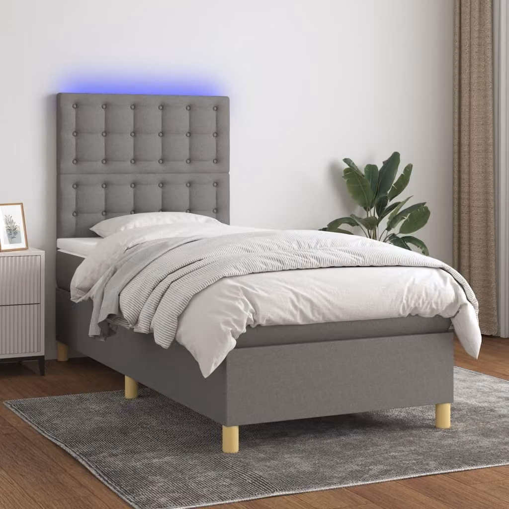 Maison Exclusive - Letto a Molle Materasso e LED Grigio Scuro 80x200 cm in Tessuto