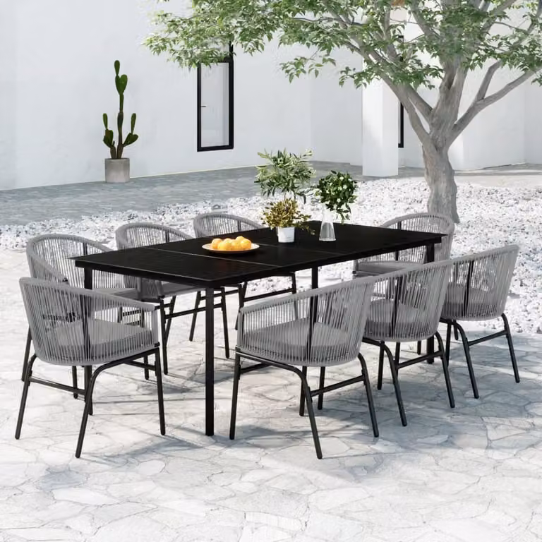 The Living Store 9 pezzi. Set da pranzo da giardino grigio