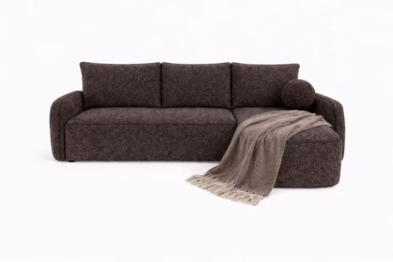 Sofello MILO MARRONE, divano a 3 posti 230x160 cm – Design moderno, morbido tessuto bouclé e massimo comfort