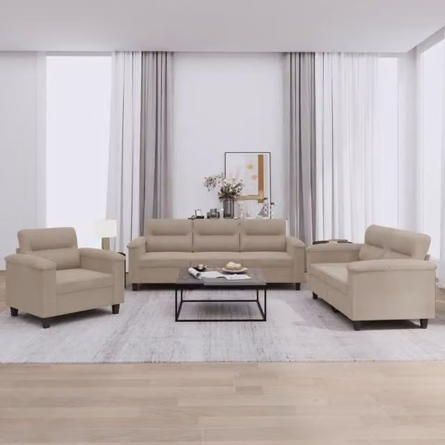Set di Divani 3 Pezzi vidaXL in Microfibra Beige con Cuscini per Soggiorno Moderno