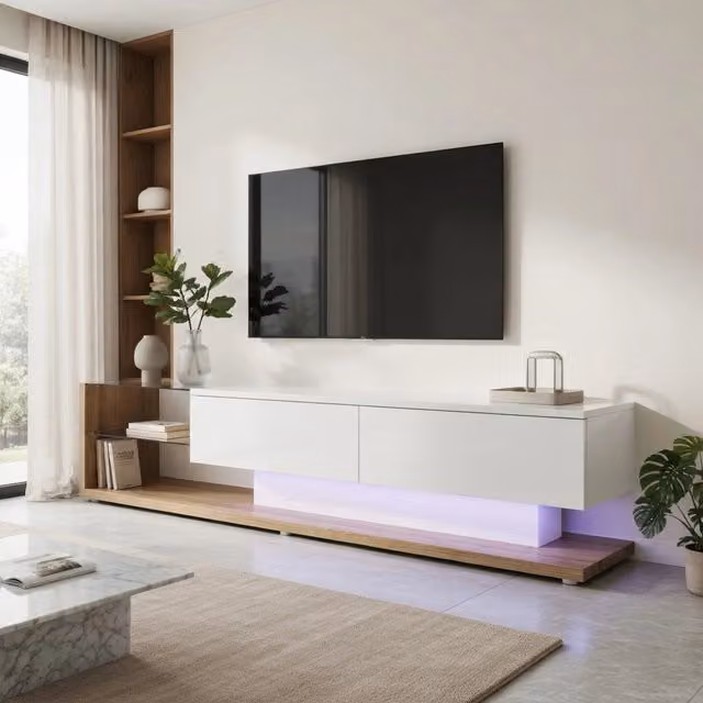 Cassettiera per TV bianca lucida in truciolare 170 cm