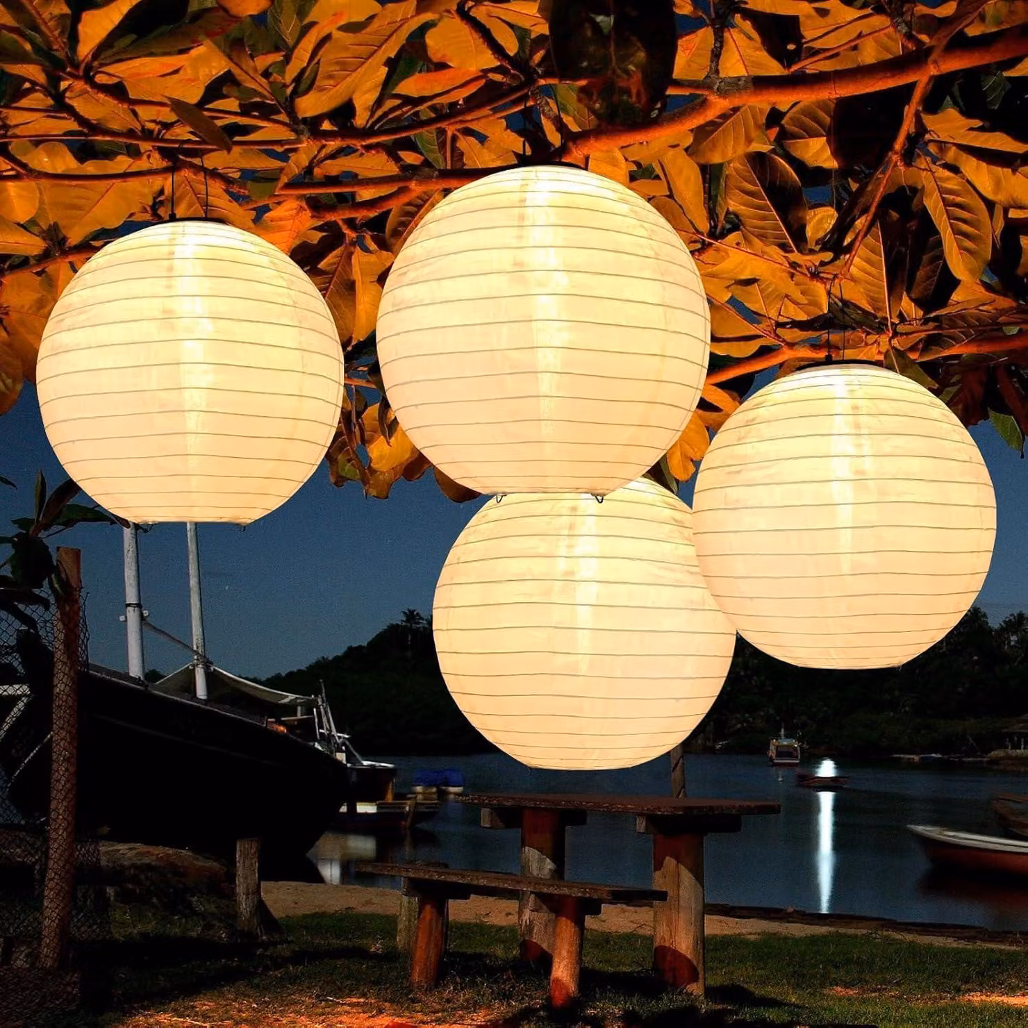 Set di 4 lanterne solari, 20 cm, grado di protezione IP65, luce bianco caldo